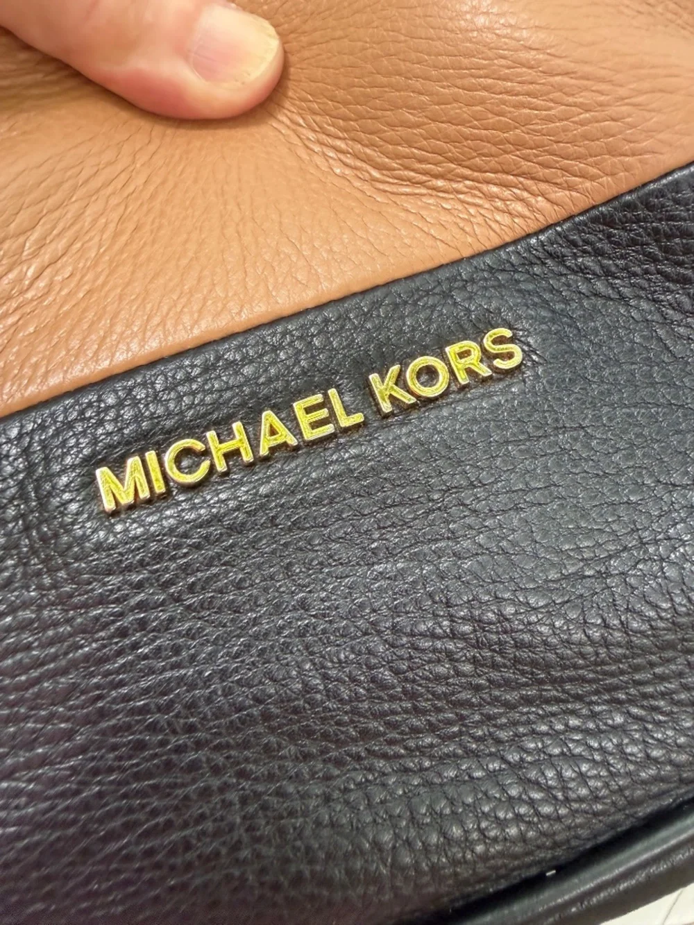Michael Kors Jules Suntan Black Leather Drawstring Bag